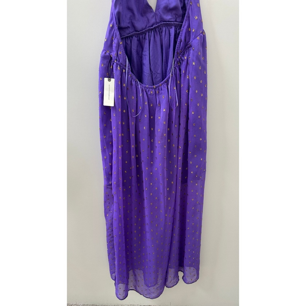 *Flaw NWT Anthropologie Celandine Beach Disco Plunging Maxi Dress Purple Gold S - Picture 12 of 16